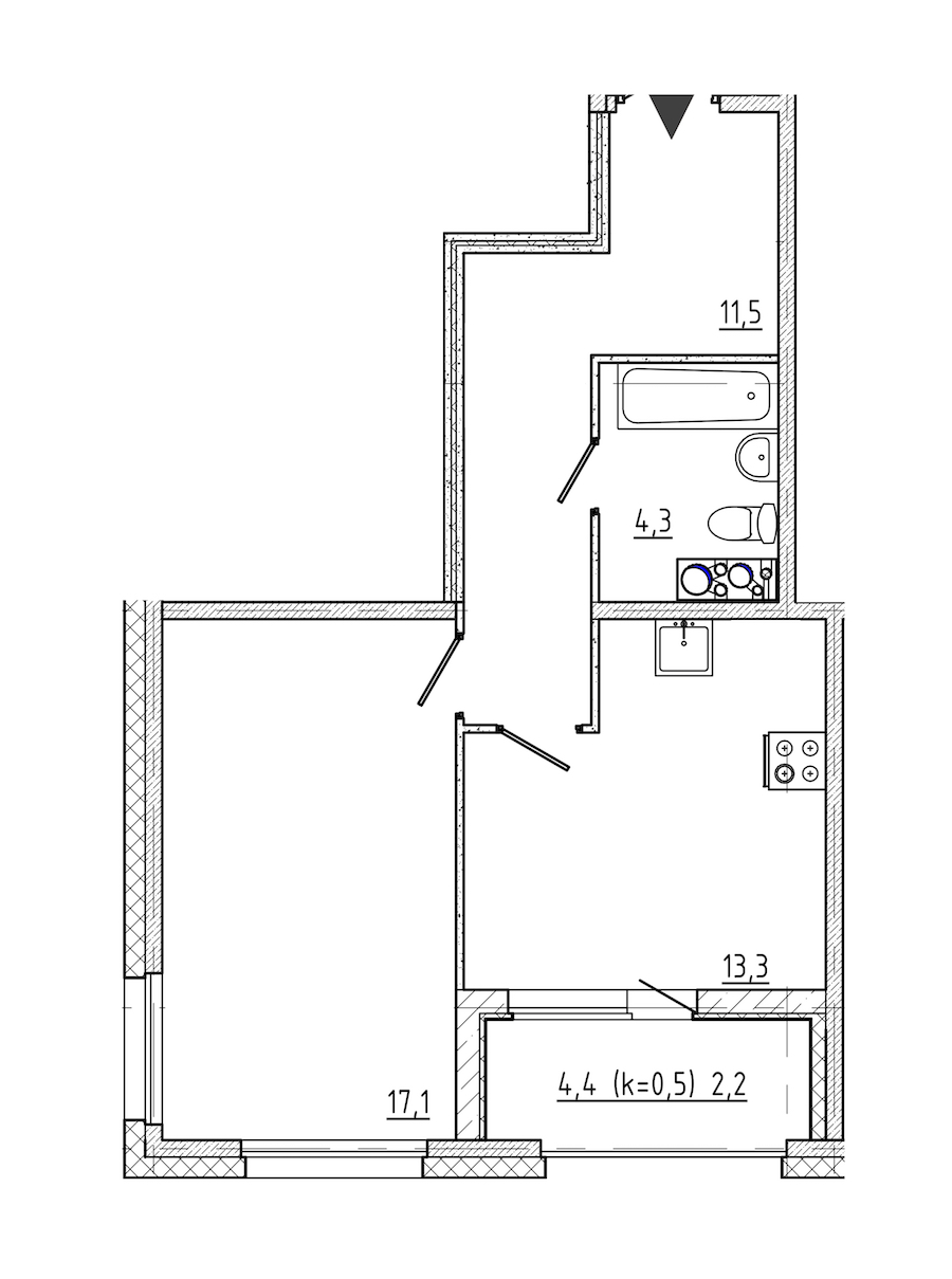 1-комнатная квартира 48.4 м², 10/10 эт., ЖК «Domino»