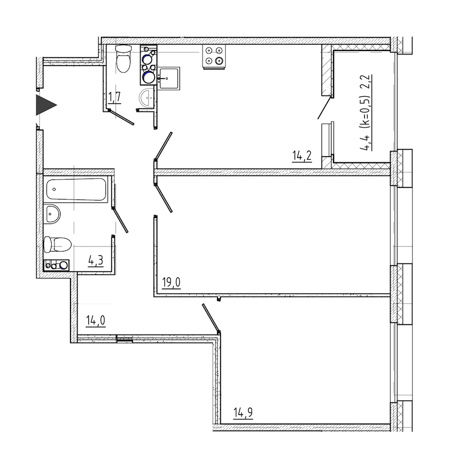 2-комнатная квартира 70.3 м², 4/10 эт., ЖК «Domino»