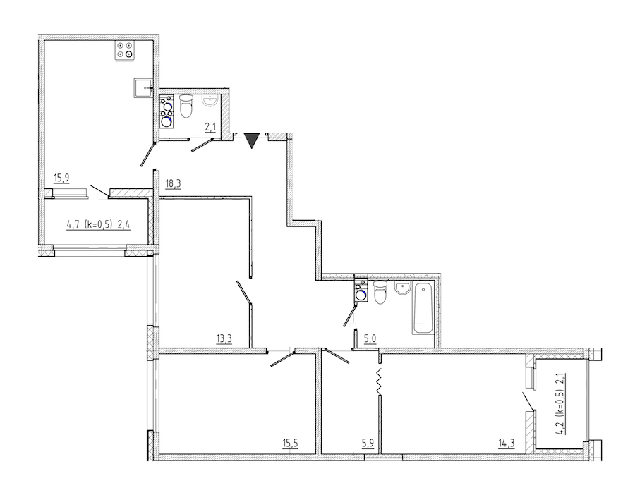 3-комнатная квартира 94.8 м², 4/10 эт., ЖК «Domino»