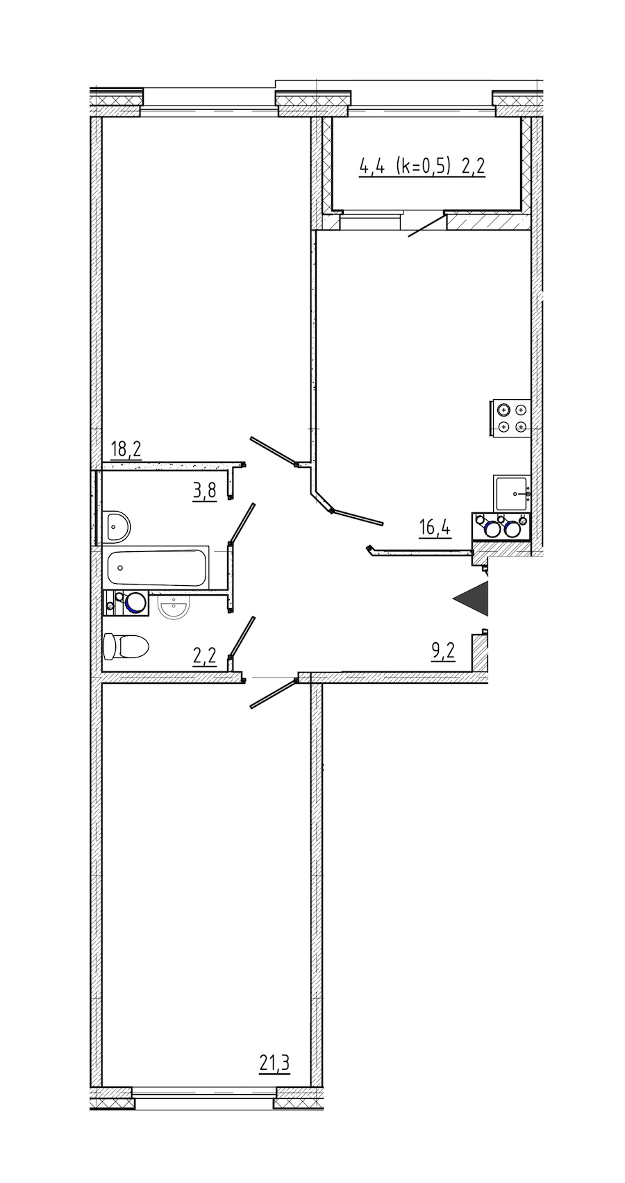 2-комнатная квартира 73.7 м², 10/10 эт., ЖК «Domino»