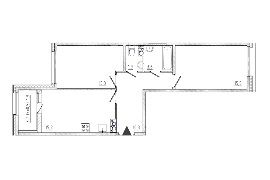 2-комнатная квартира 61.7 м², 4/10 эт., ЖК «Domino»