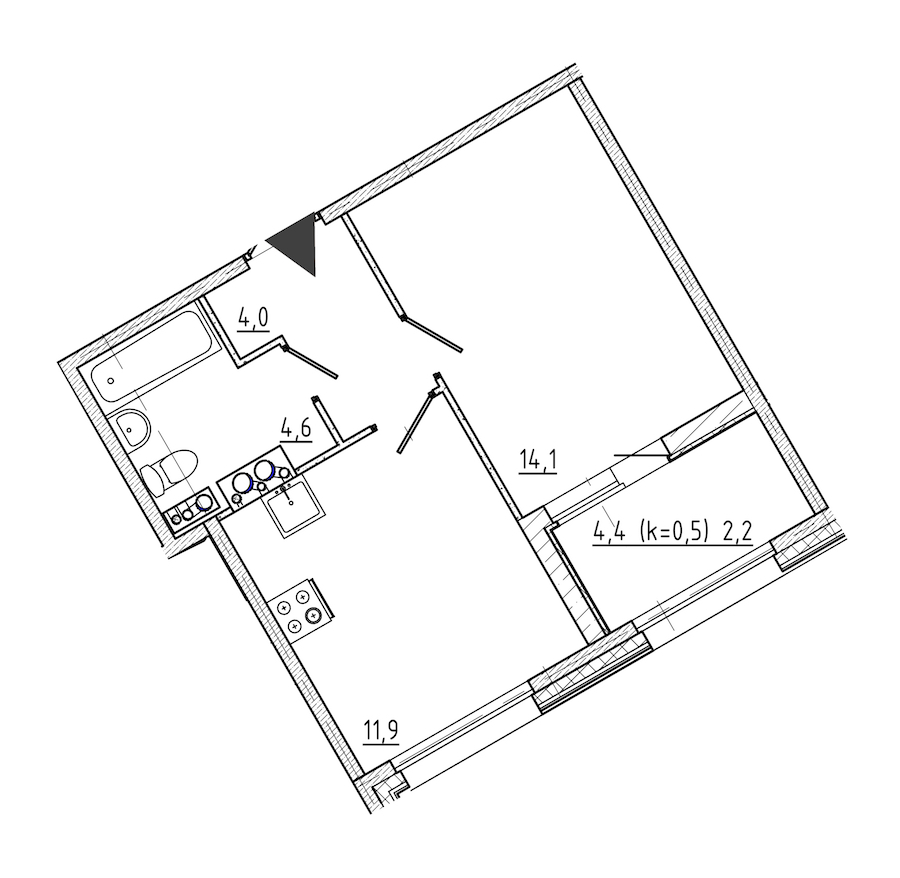 1-комнатная квартира 36.8 м², 7/10 эт., ЖК «Domino»