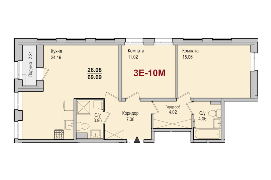 2-комнатная квартира 69.5 м², 4/5 эт., ЖК «iLona»