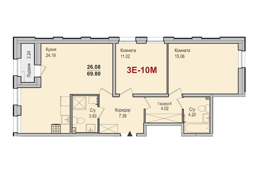 2-комнатная квартира 69.6 м², 2/5 эт., ЖК «iLona»