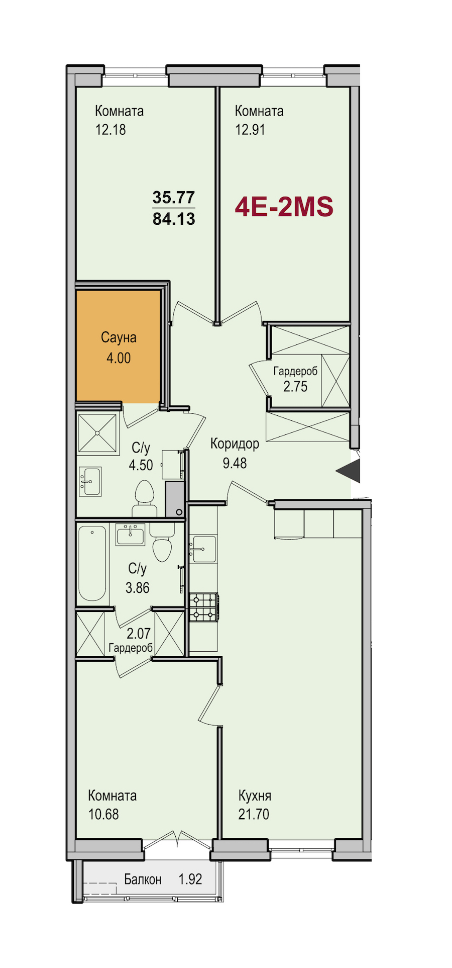 3-комнатная квартира 84.13 м², 3/10 эт., ЖК «iLona»