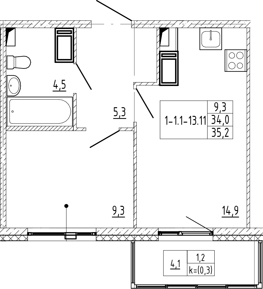 1-комнатная квартира 35.2 м², 11/12 эт., ЖК «Монография»