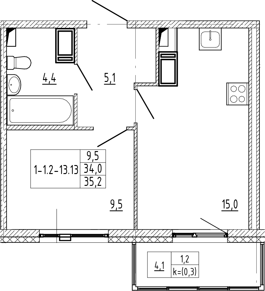 1-комнатная квартира 35.2 м², 10/12 эт., ЖК «Монография»
