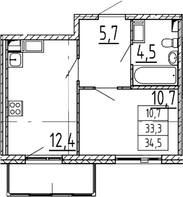 1-комнатная квартира 34.5 м², 10/12 эт., ЖК «Монография»
