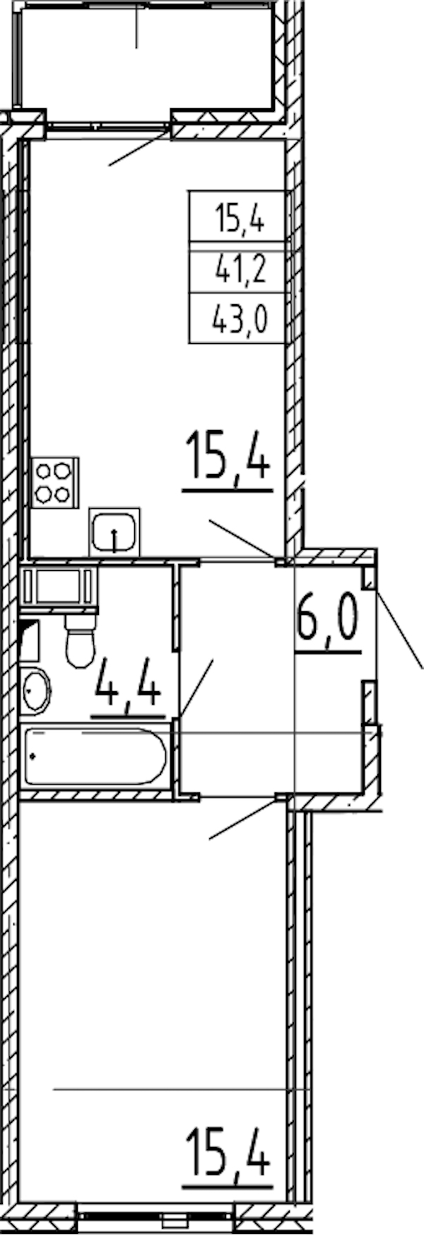 1-комнатная квартира 43 м², 11/12 эт., ЖК «Монография»