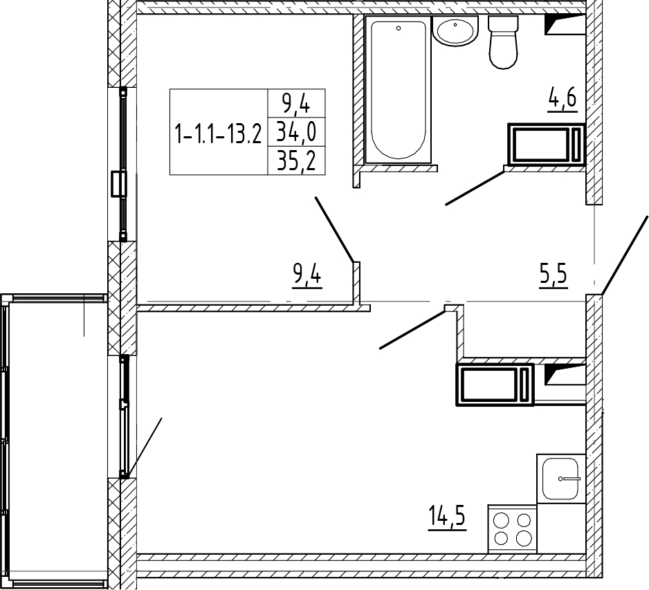 1-комнатная квартира 35.2 м², 5/12 эт., ЖК «Монография»