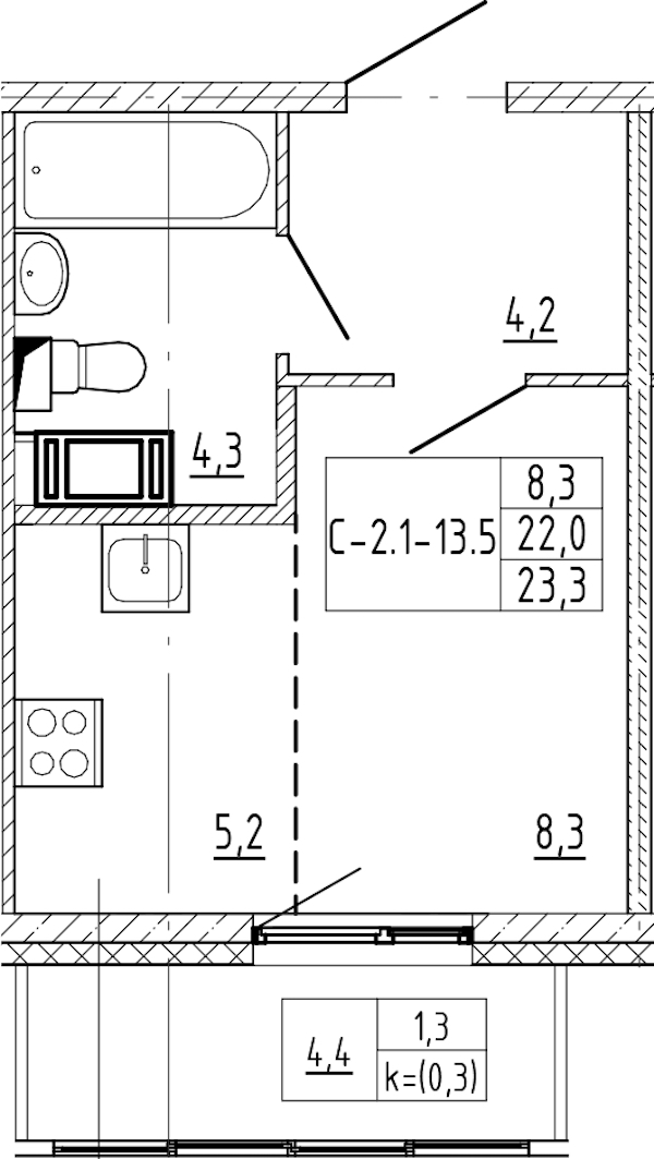 Квартира студия 23.3 м², 10/12 эт., ЖК «Монография»