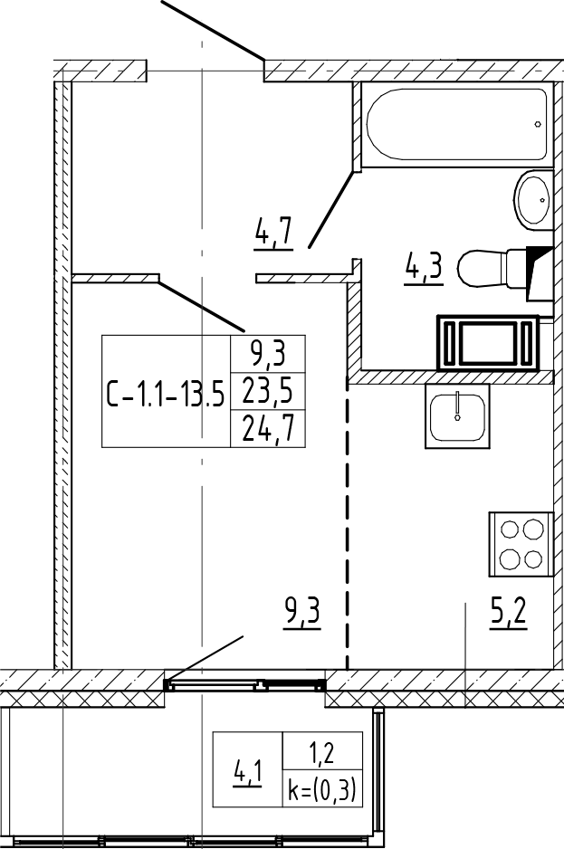 Квартира студия 24.7 м², 12/12 эт., ЖК «Монография»
