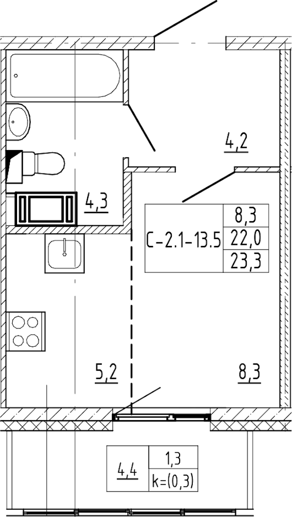 Квартира студия 23.3 м², 12/12 эт., ЖК «Монография»