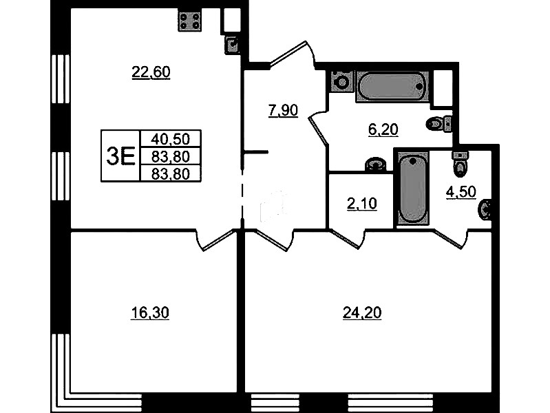 2-комнатная квартира 83.8 м², 6/9 эт., ЖК «ЛДМ»