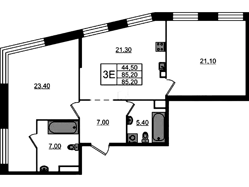 2-комнатная квартира 85.2 м², 7/9 эт., ЖК «ЛДМ»