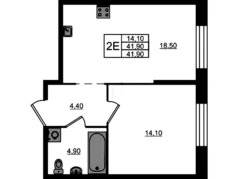 1-комнатная квартира 41.9 м², 7/9 эт., ЖК «ЛДМ»
