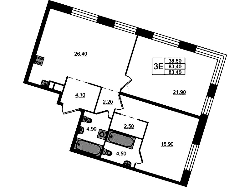 2-комнатная квартира 83.4 м², 5/9 эт., ЖК «ЛДМ»