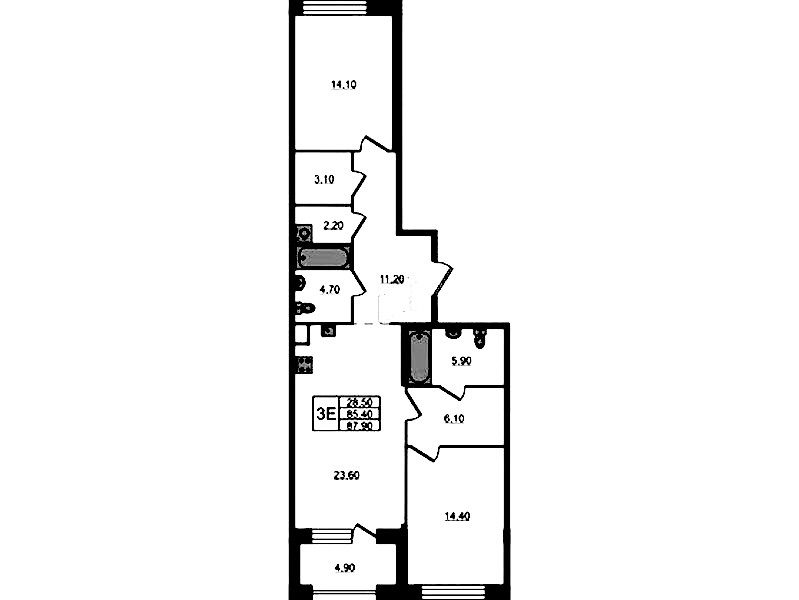 2-комнатная квартира 87.9 м², 5/9 эт., ЖК «ЛДМ»