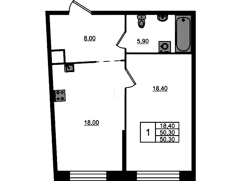 1-комнатная квартира 50.3 м², 4/9 эт., ЖК «ЛДМ»