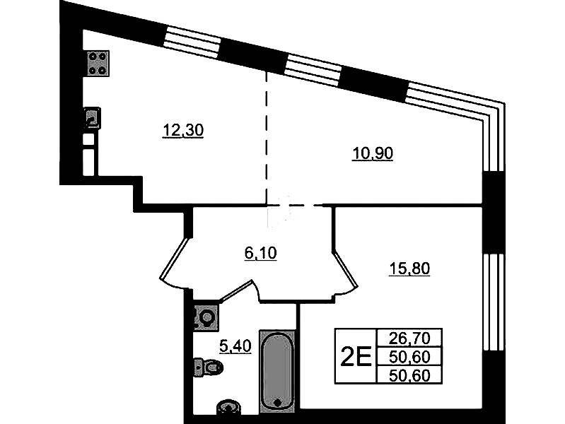 2-комнатная квартира 50.6 м², 4/9 эт., ЖК «ЛДМ»