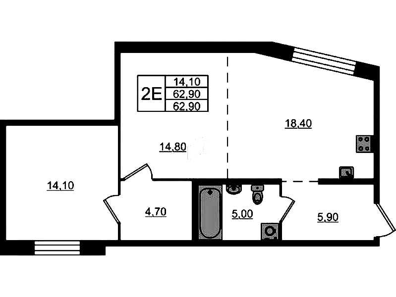 1-комнатная квартира 62.9 м², 5/9 эт., ЖК «ЛДМ»