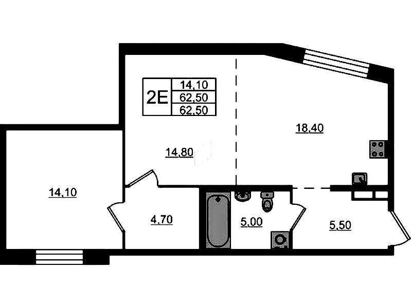 1-комнатная квартира 62.5 м², 7/9 эт., ЖК «ЛДМ»