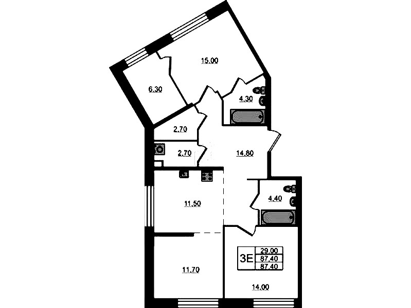 2-комнатная квартира 87.4 м², 2/9 эт., ЖК «ЛДМ»