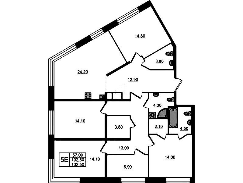 4-комнатная квартира 132.5 м², 6/9 эт., ЖК «ЛДМ»