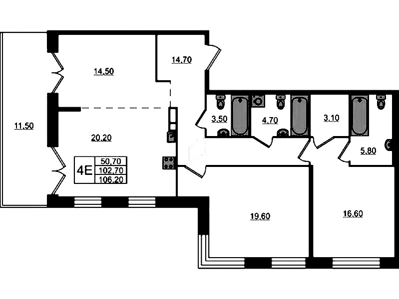 3-комнатная квартира 106.2 м², 4/8 эт., ЖК «ЛДМ»