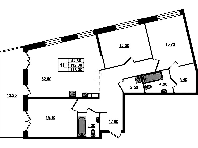 3-комнатная квартира 116 м², 4/8 эт., ЖК «ЛДМ»