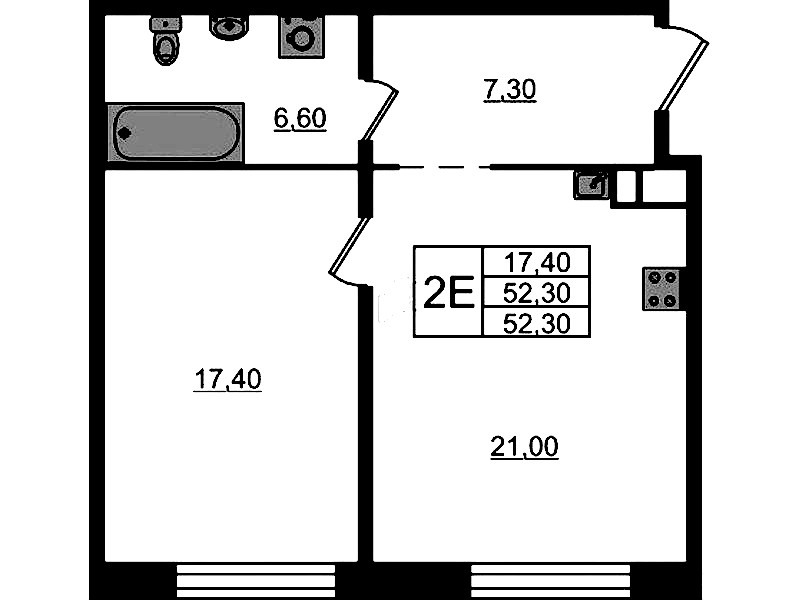 1-комнатная квартира 52.3 м², 6/8 эт., ЖК «ЛДМ»
