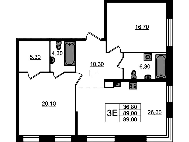 2-комнатная квартира 89 м², 6/8 эт., ЖК «ЛДМ»