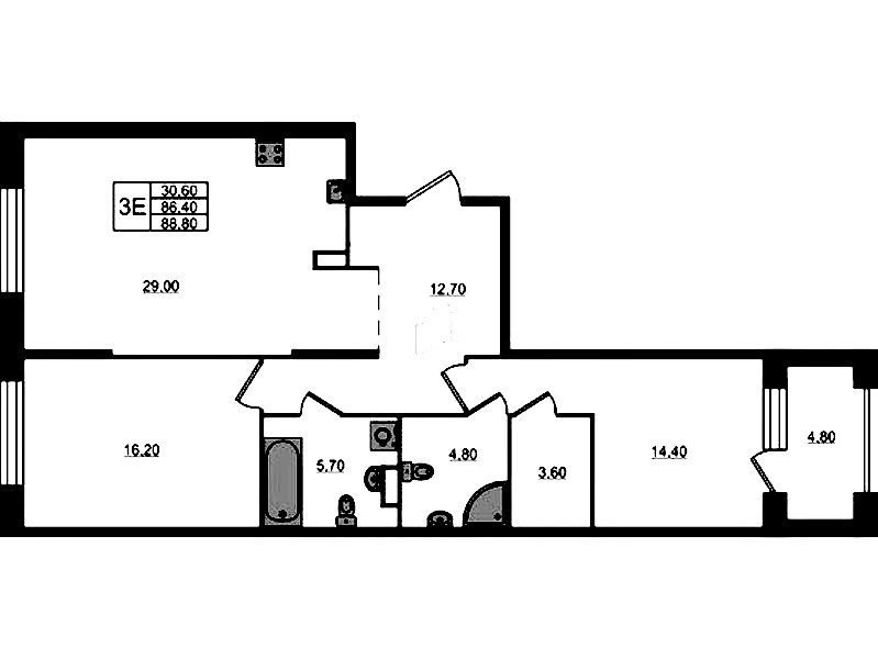 2-комнатная квартира 88.8 м², 4/9 эт., ЖК «ЛДМ»