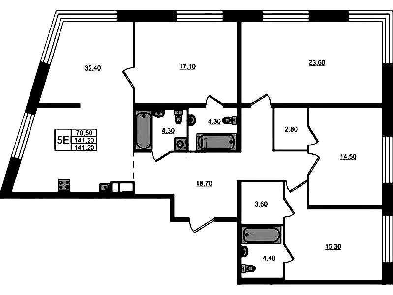 4-комнатная квартира 141 м², 6/9 эт., ЖК «ЛДМ»