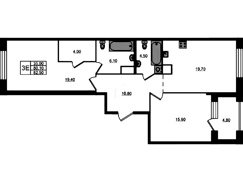 2-комнатная квартира 82.5 м², 8/9 эт., ЖК «ЛДМ»
