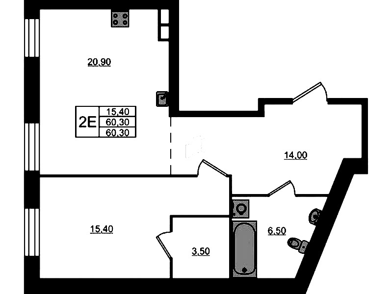1-комнатная квартира 60.3 м², 3/9 эт., ЖК «ЛДМ»