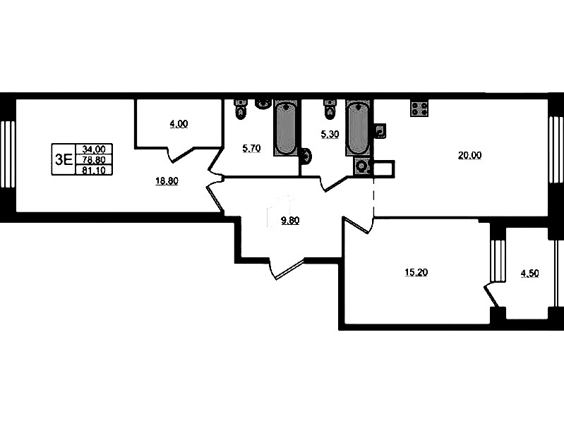 2-комнатная квартира 81.1 м², 6/9 эт., ЖК «ЛДМ»