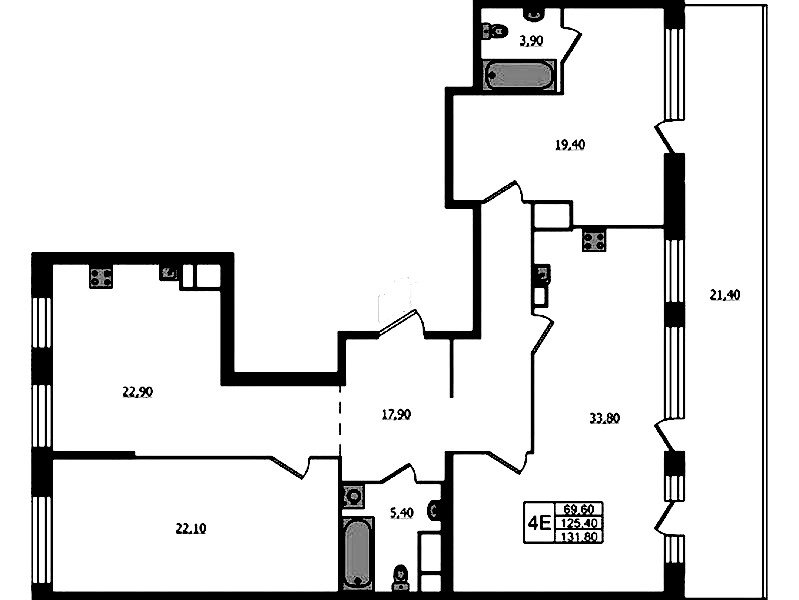 3-комнатная квартира 131.8 м², 9/9 эт., ЖК «ЛДМ»