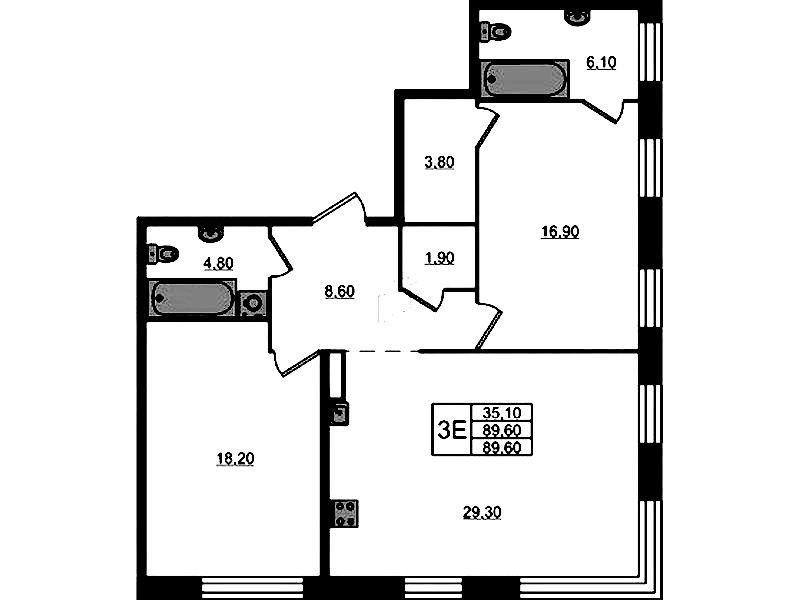 2-комнатная квартира 89.6 м², 3/9 эт., ЖК «ЛДМ»