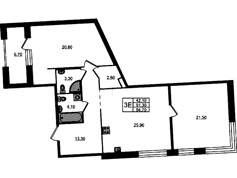 2-комнатная квартира 94.7 м², 7/9 эт., ЖК «ЛДМ»