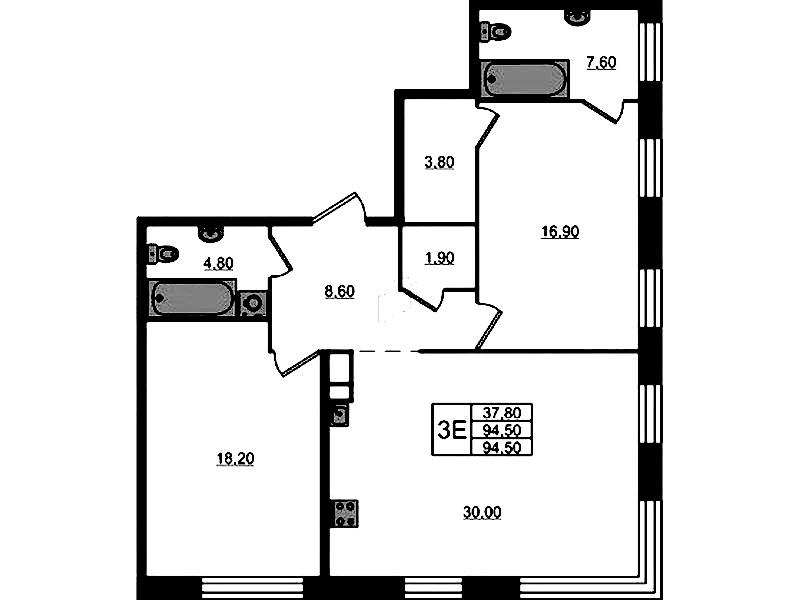 2-комнатная квартира 94.5 м², 7/9 эт., ЖК «ЛДМ»