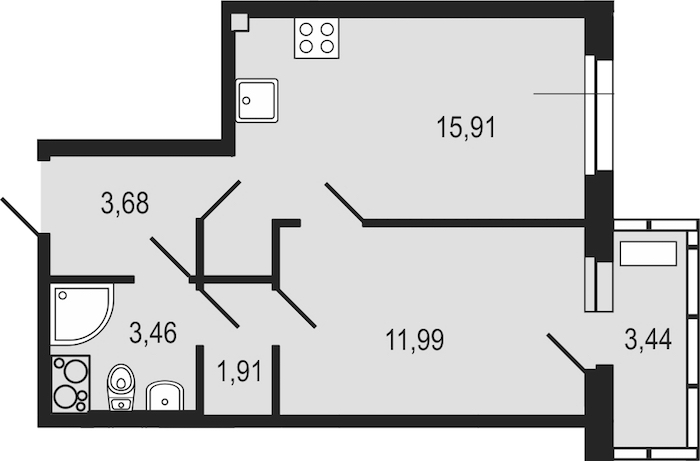 1-комнатная квартира 37.98 м², 22/25 эт., ЖК «FRIENDS»