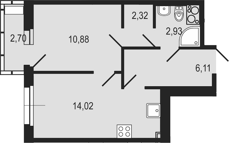 1-комнатная квартира 37.07 м², 24/25 эт., ЖК «FRIENDS»