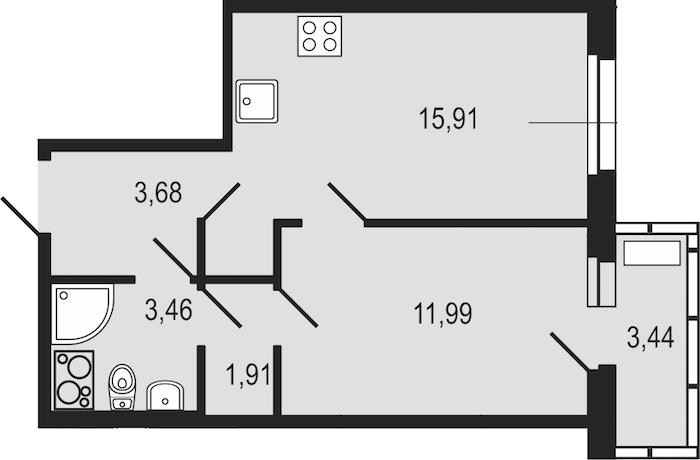 1-комнатная квартира 38.9 м², 25/25 эт., ЖК «FRIENDS»