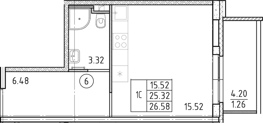 Квартира студия 26.4 м², 2/25 эт., ЖК «FRIENDS»