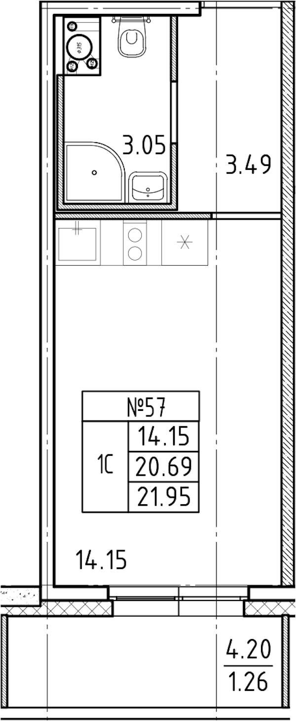 Квартира студия 21.95 м², 10/25 эт., ЖК «FRIENDS»