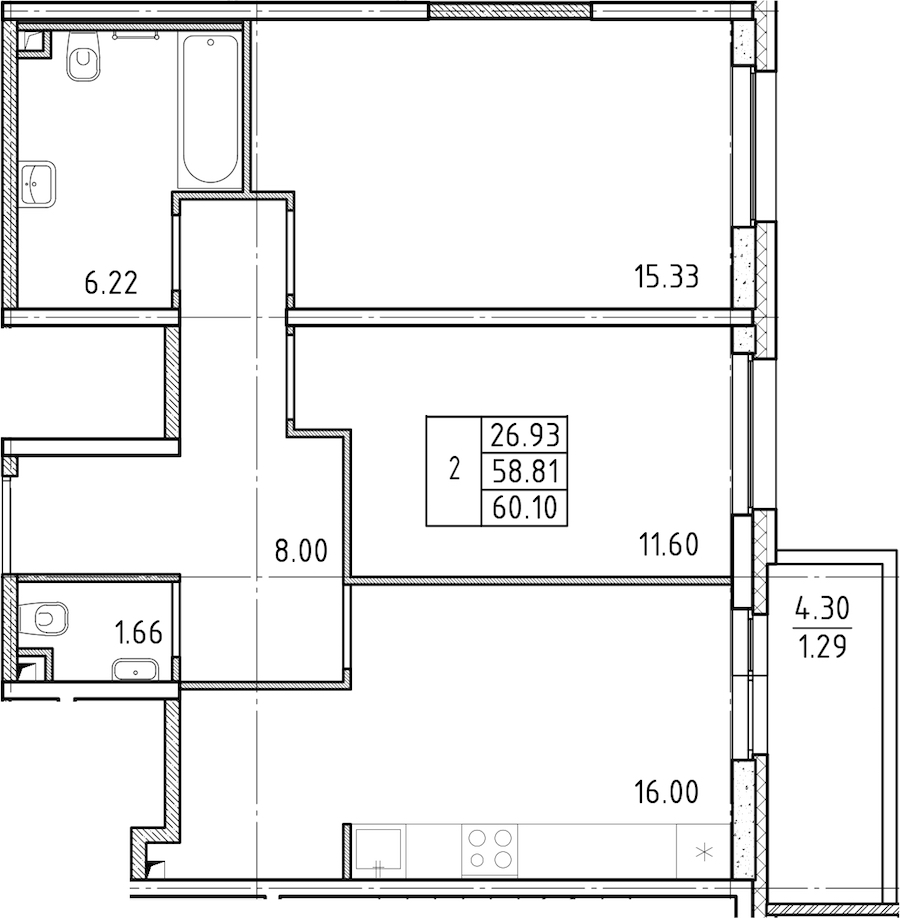 2-комнатная квартира 63.29 м², 2/25 эт., ЖК «FRIENDS»