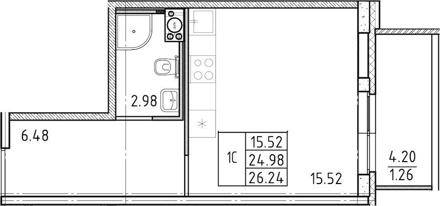 Квартира студия 26.24 м², 13/25 эт., ЖК «FRIENDS»