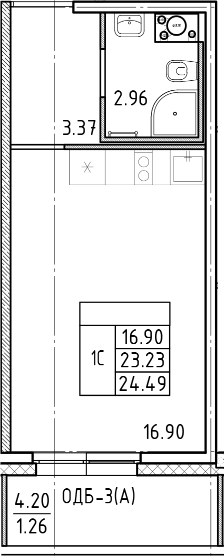 Квартира студия 24.2 м², 13/25 эт., ЖК «FRIENDS»