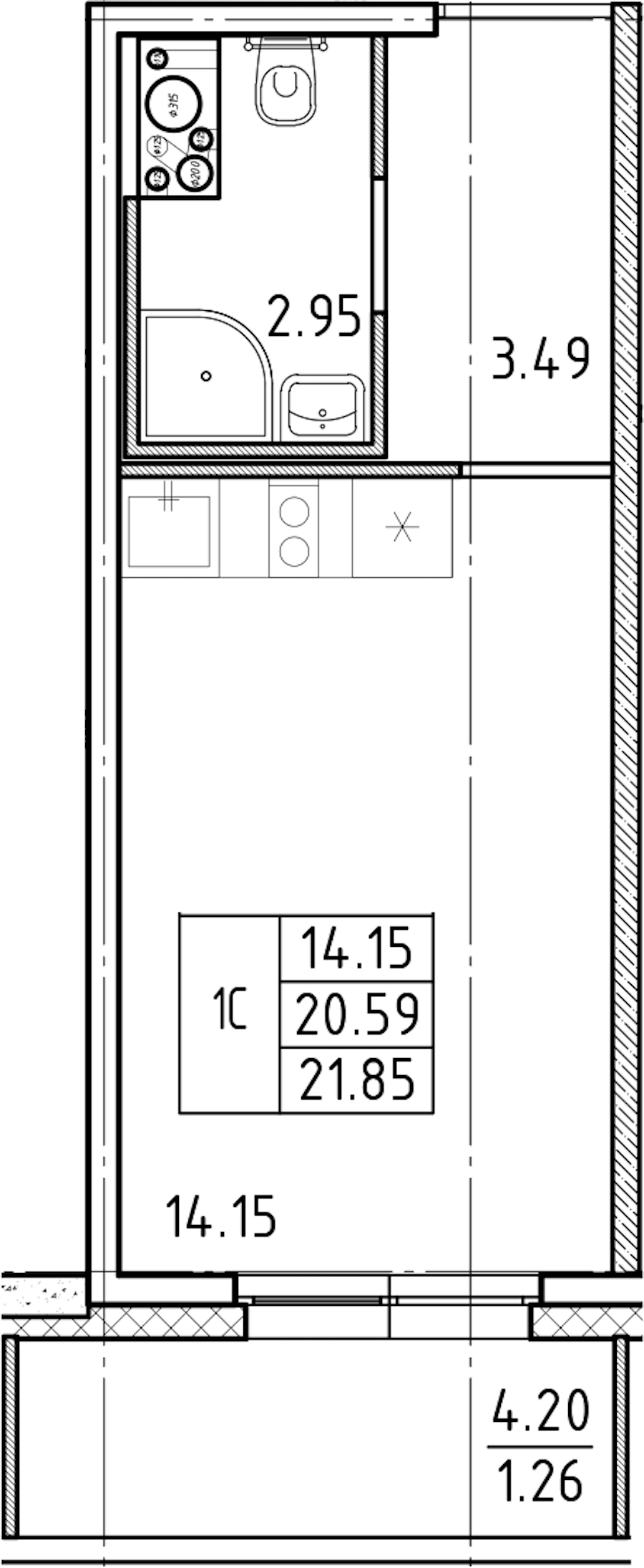 Квартира студия 21.85 м², 14/25 эт., ЖК «FRIENDS»